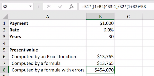 Formula in cell B8