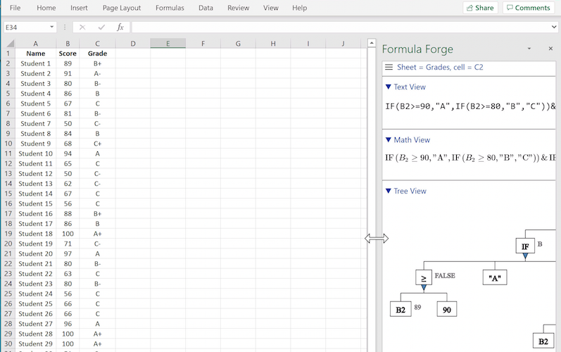 Widening the Formula Forge pane